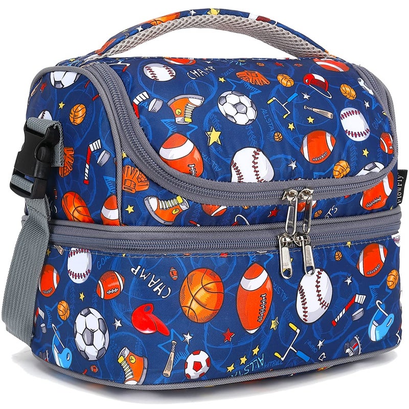 FlowFly Double Decker Cooler Insulated Lunch Bag Large Tote for Boys, Girls, Men, Women, With Adjustable Strap, Football - Image 1